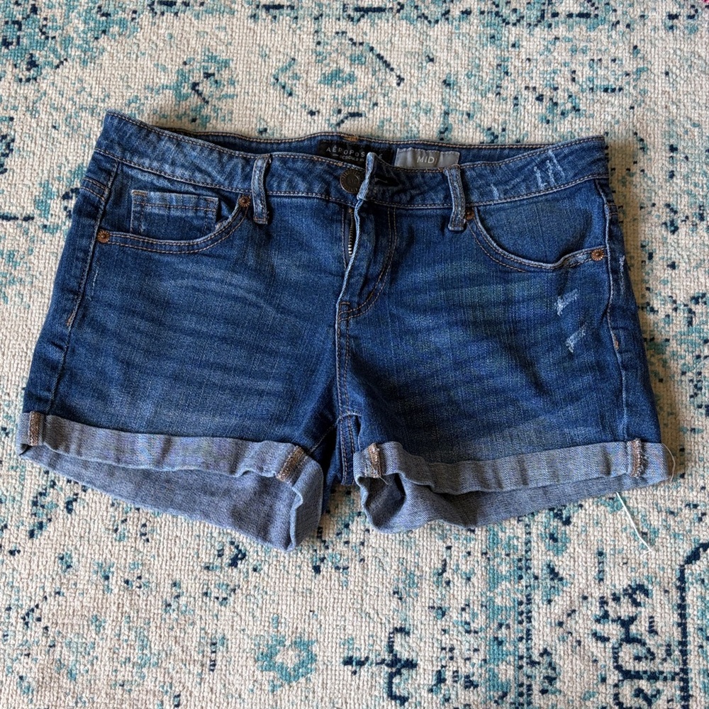 Aeropostale Dark Blue Rolled Hem Denim Shorts